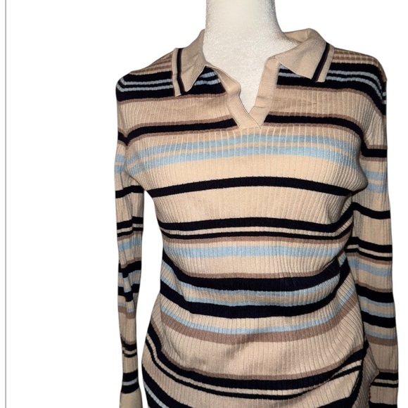 Cato Tops - Striped Y2k Vibes Collared Sweater